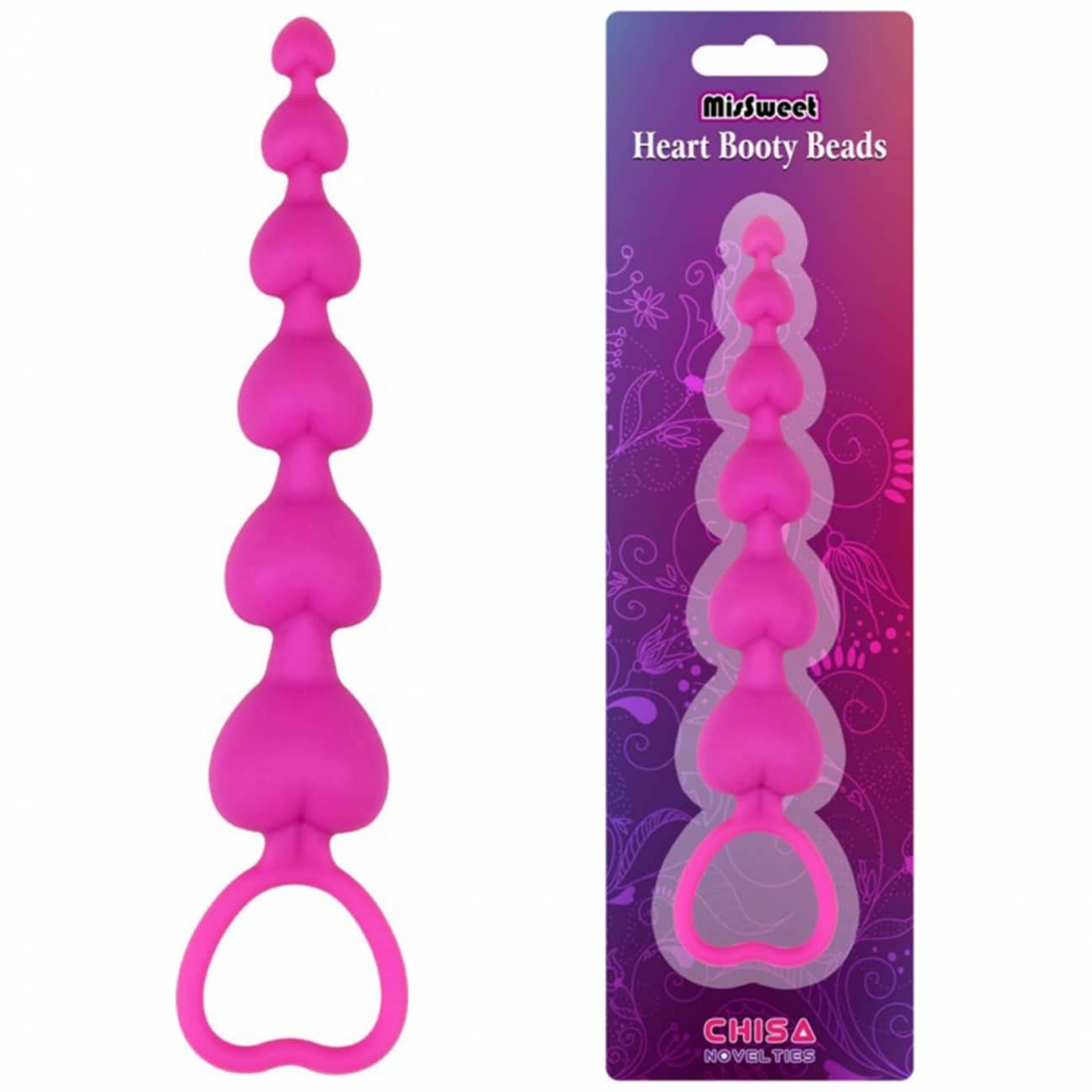 Heart Booty Beads Pink – side profile showing size progression