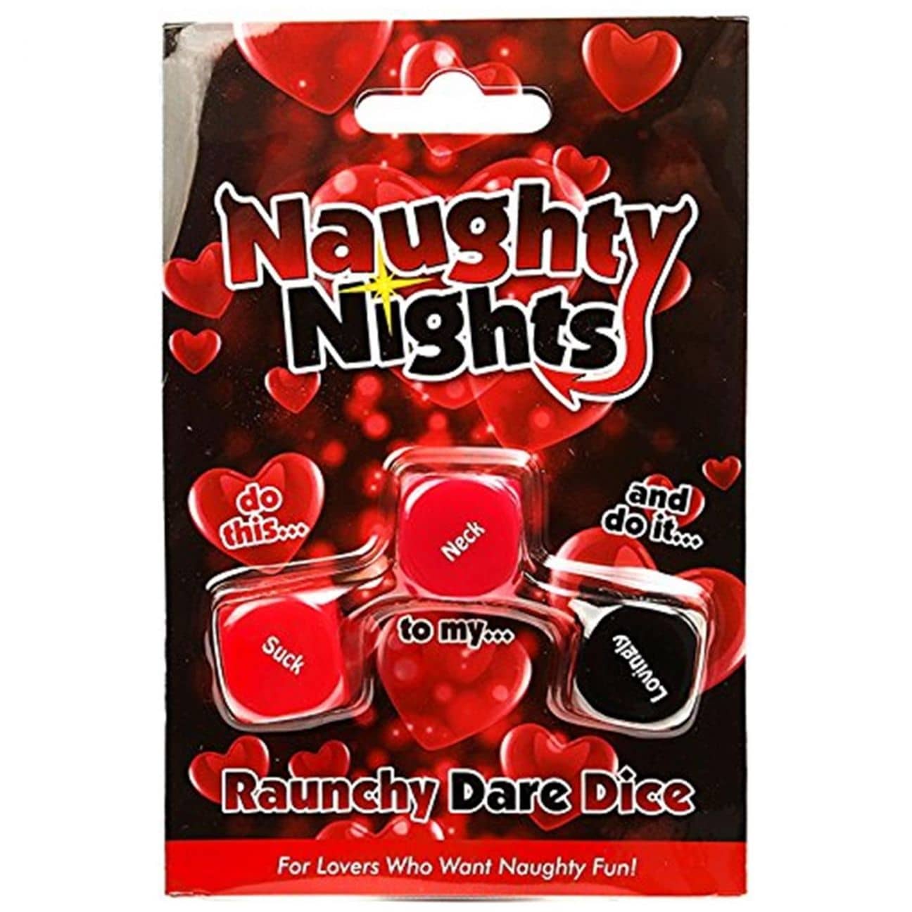 Naughty Nights Raunchy Dare Dice set of three on a neutral background