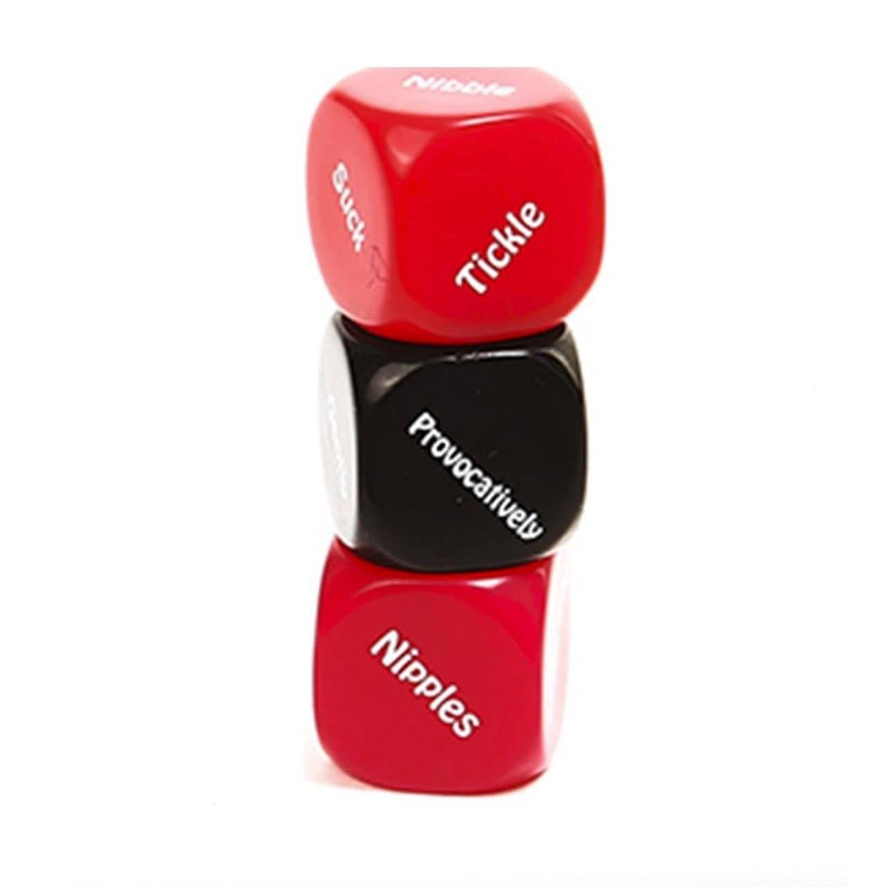 Close-up of Naughty Nights Raunchy Dare Dice showing printed dare text